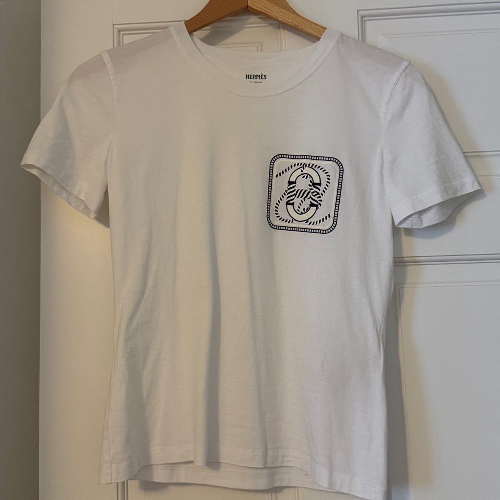 Hermes White T-Shirt with Graphic Patch